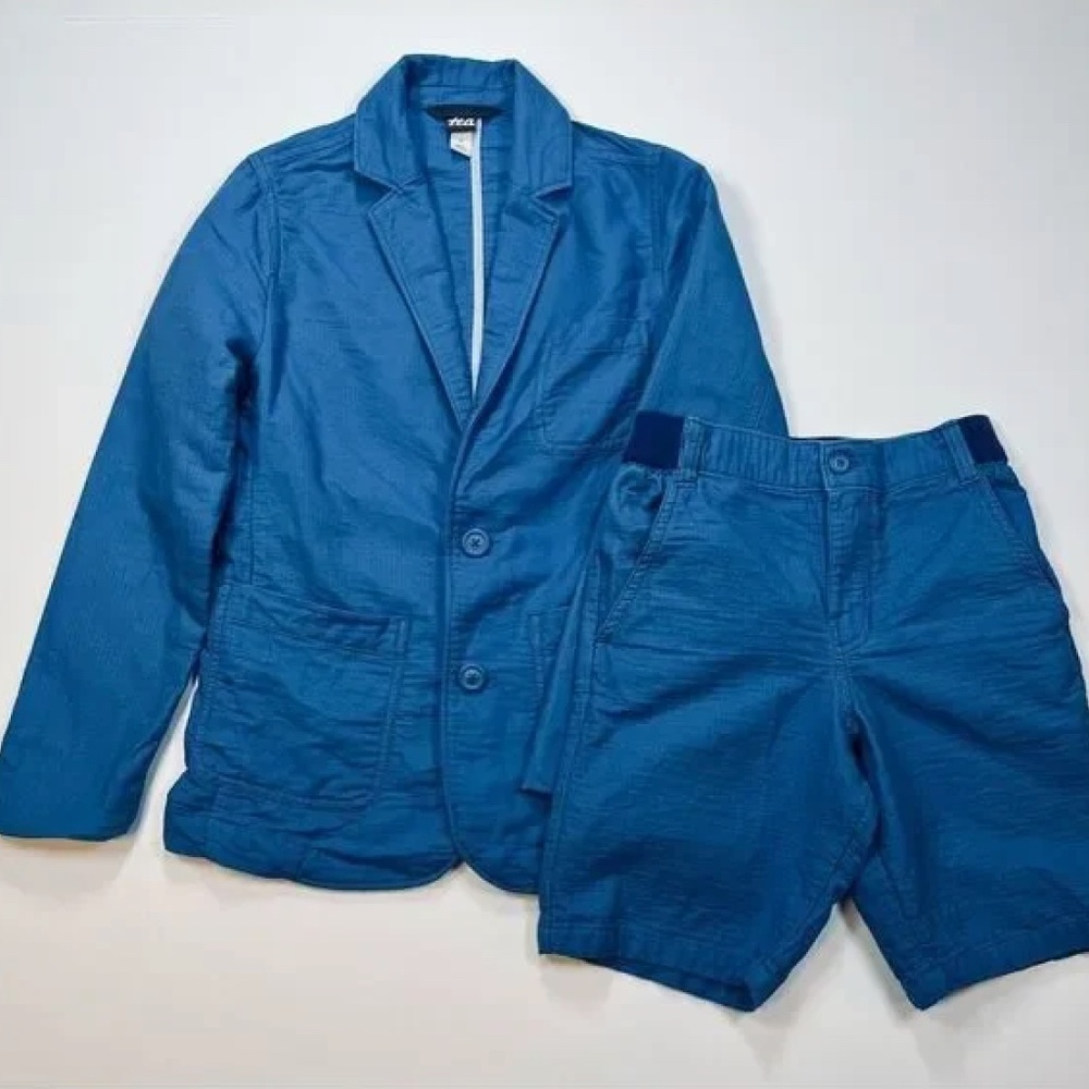 Tea Collection Boys Suit Shorts Jacket Blazer Cotton Preppy Blue Size Medium 10